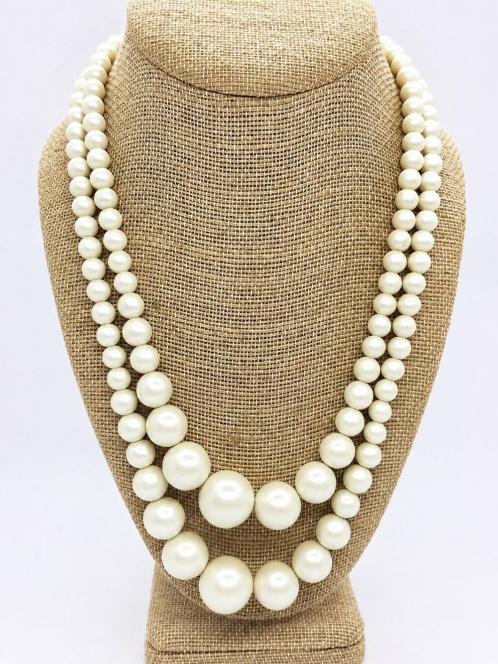 Vintage Faux Pearl Necklace Double Strand Graduated Matte White Bridal Wedding